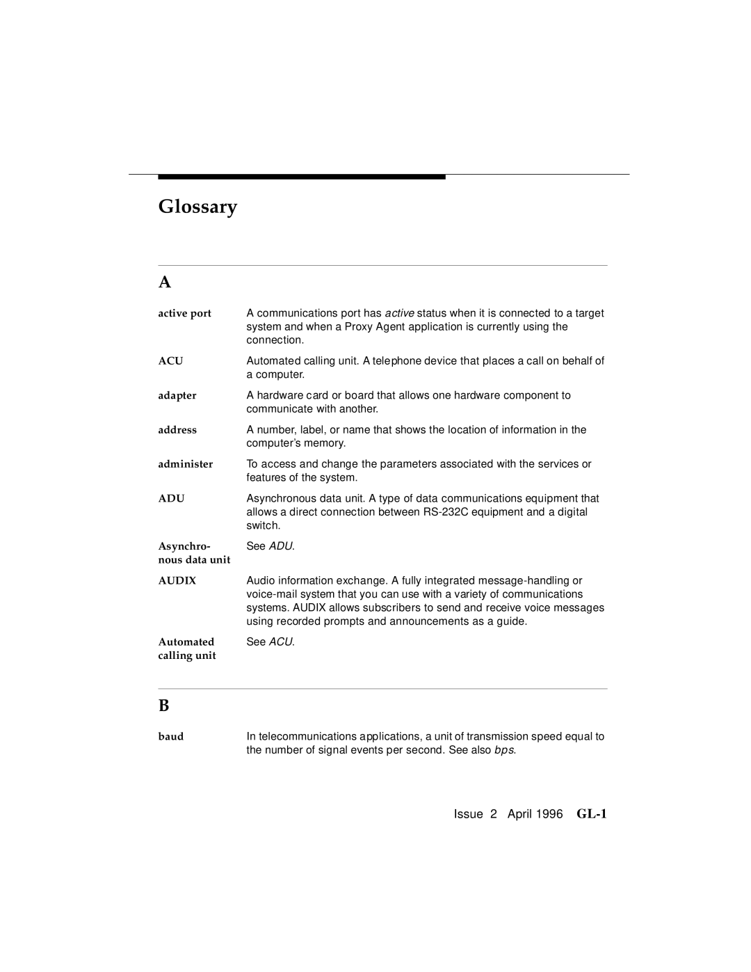 AT&T G3 manual Glossary, Active port 