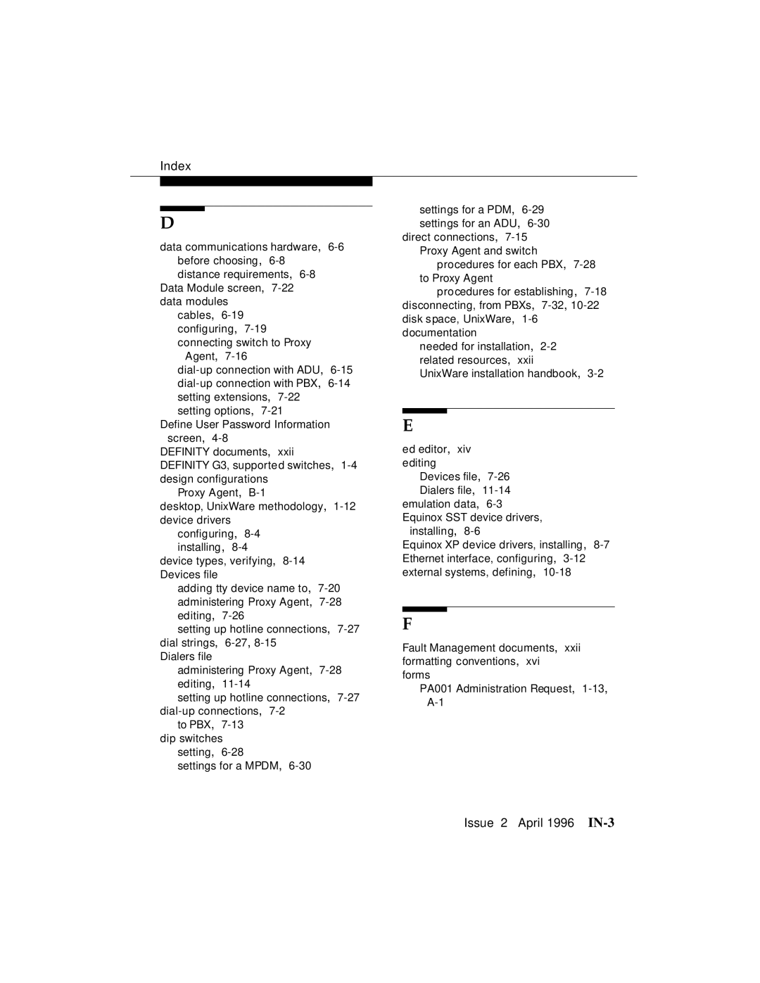 AT&T G3 manual Issue 2 April 1996 IN-3 