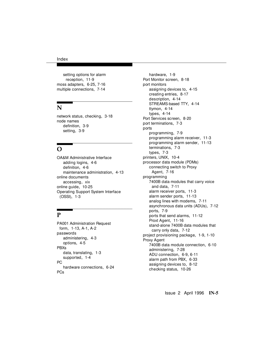 AT&T G3 manual Issue 2 April 1996 IN-5 