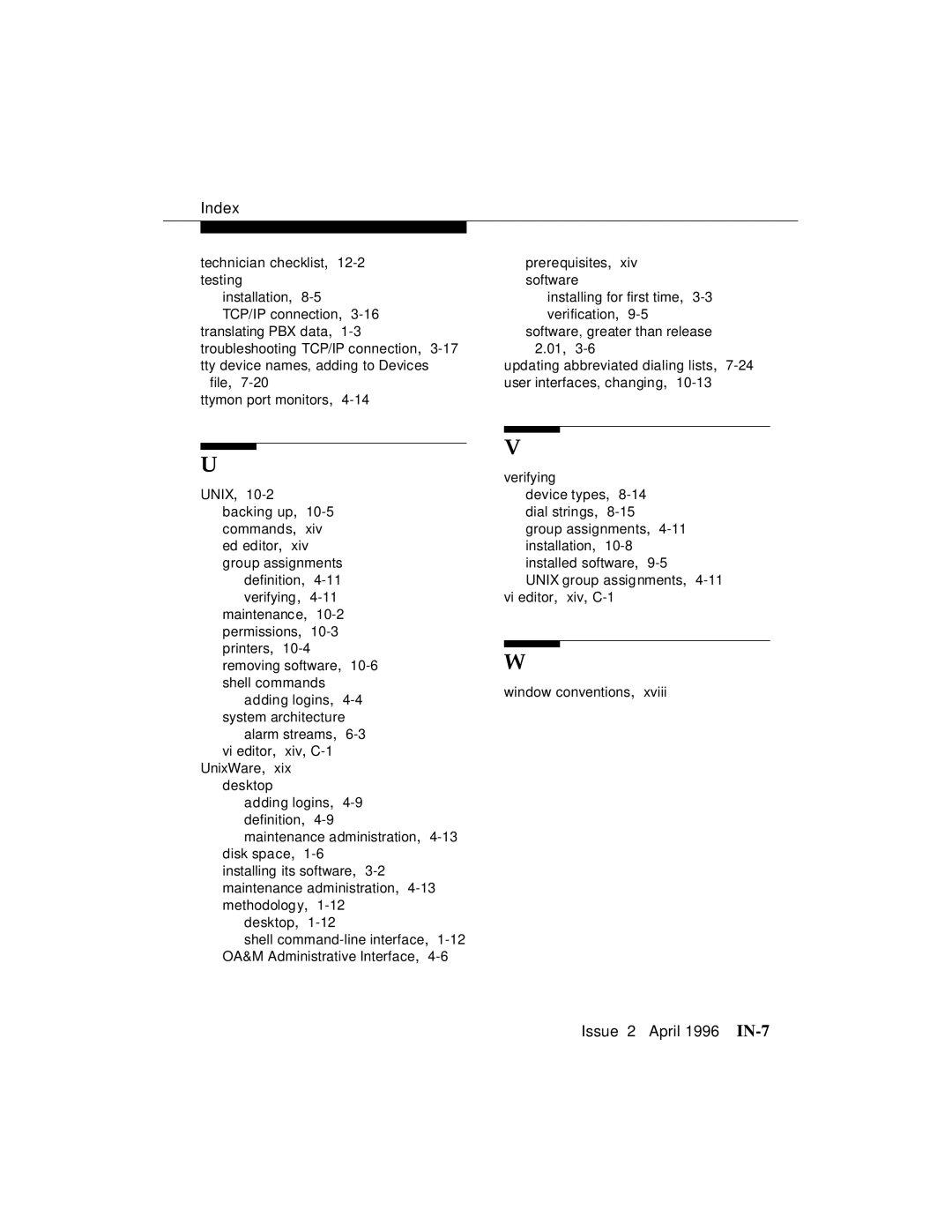 AT&T G3 manual Issue 2 April 1996 IN-7 