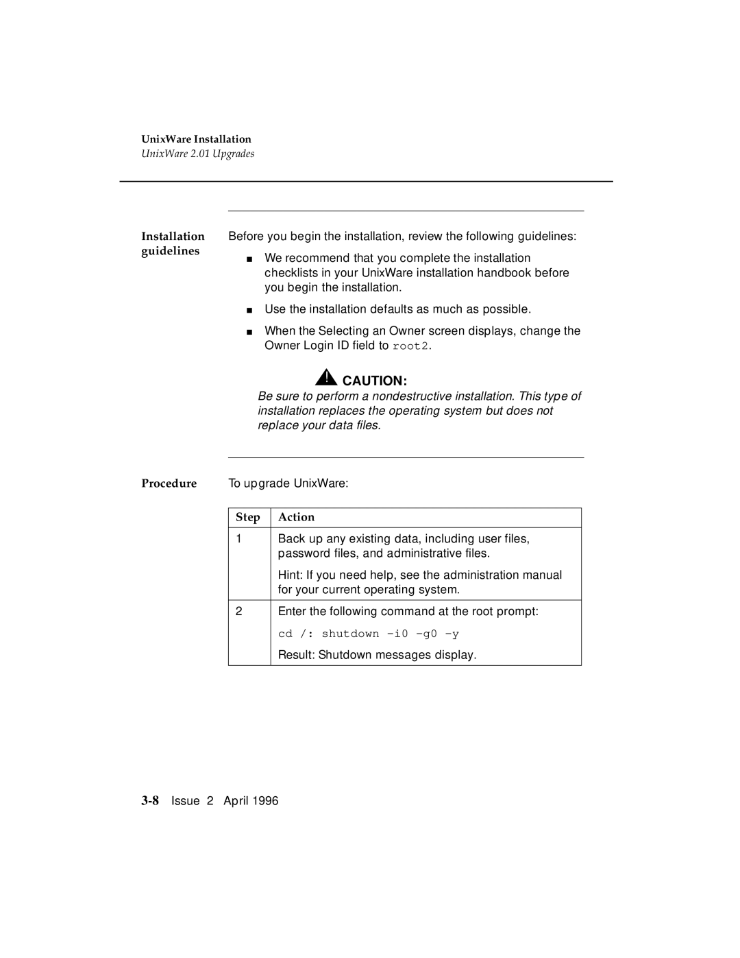 AT&T G3 manual Procedure To upgrade UnixWare 