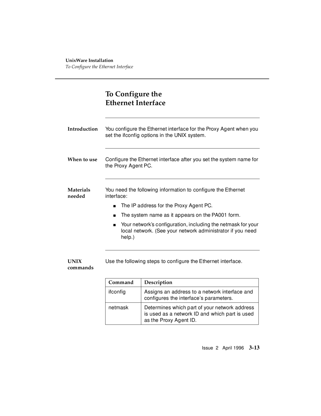 AT&T G3 manual To Configure Ethernet Interface, Commands Description 