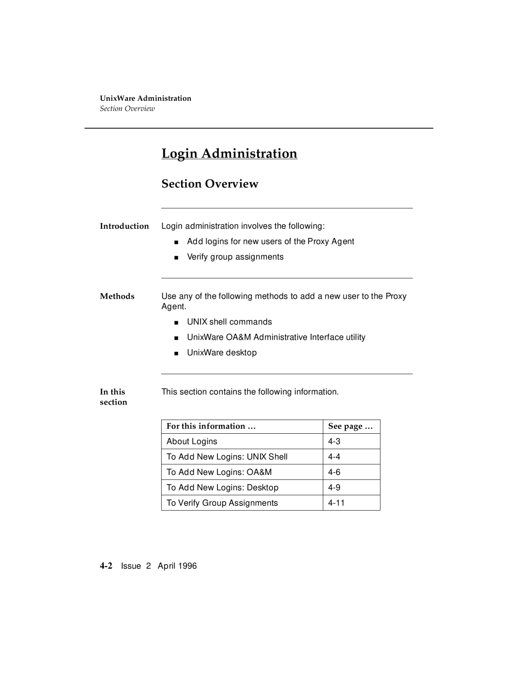 AT&T G3 manual Login Administration, Methods 