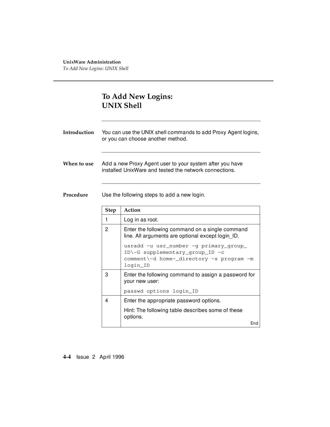 AT&T G3 manual To Add New Logins Unix Shell, Line. All arguments are optional except loginID 