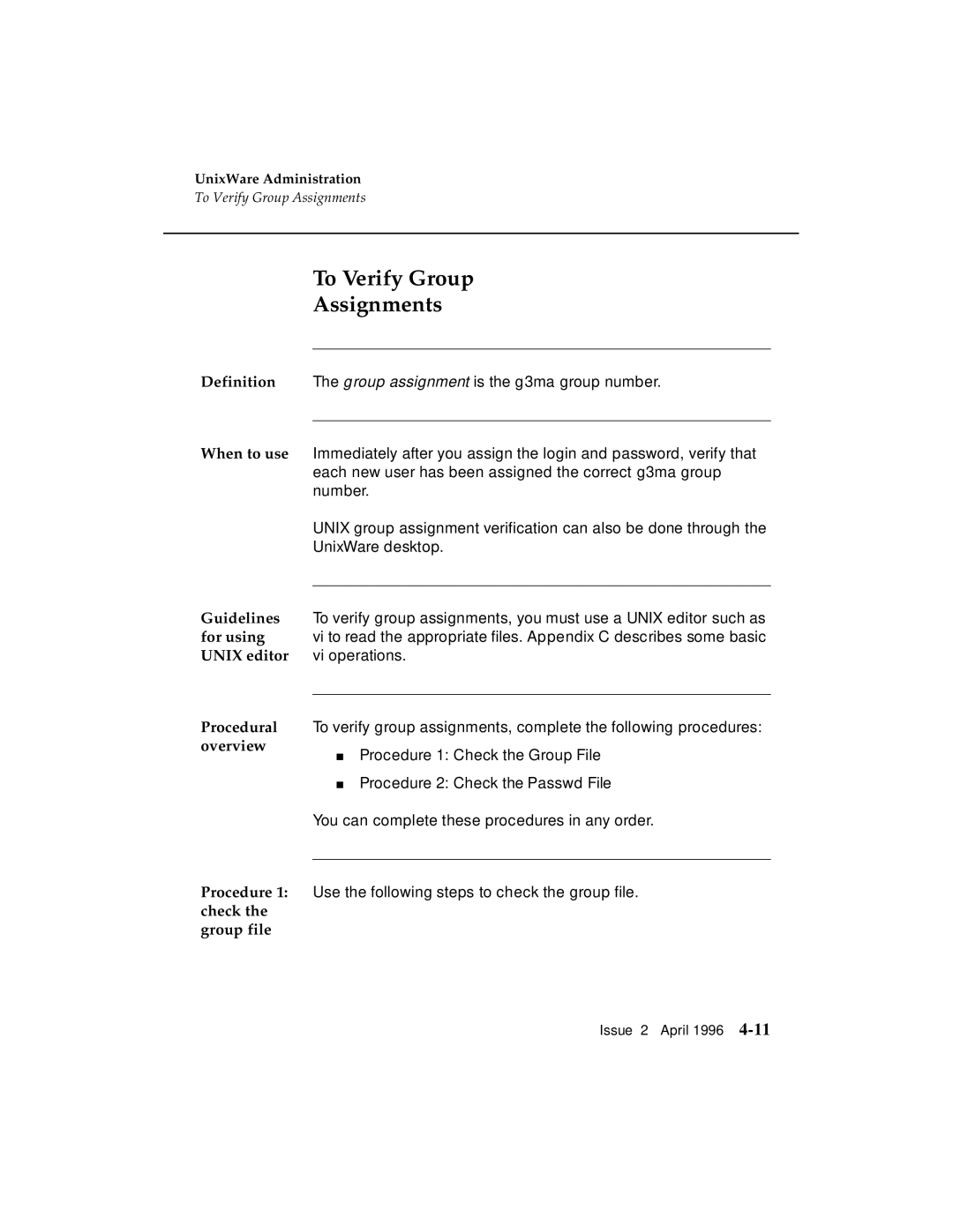 AT&T G3 manual To Verify Group, Assignments 