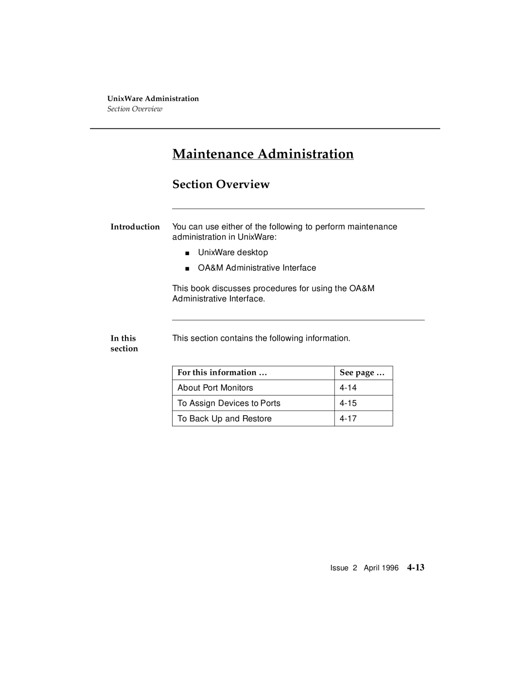 AT&T G3 manual Maintenance Administration, Section Overview 