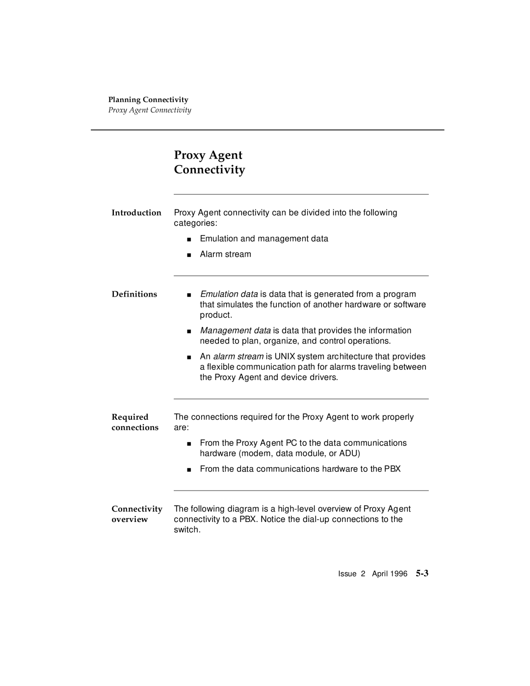 AT&T G3 manual Proxy Agent Connectivity, Definitions 