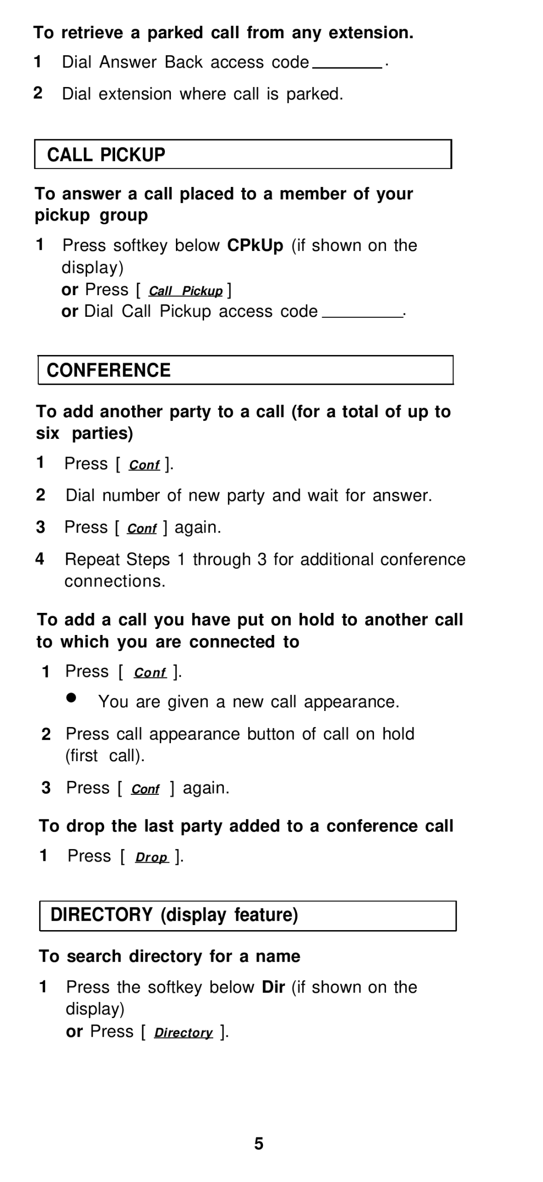 AT&T Generic 3 manual Call Pickup, Conference, Directory display feature 