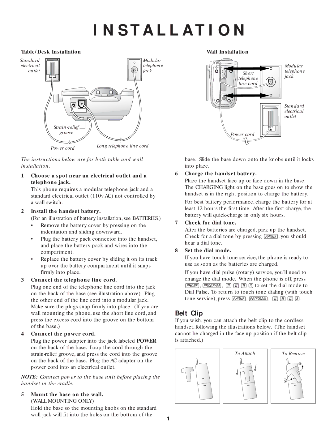 AT&T HS-8210 user manual Installation, Belt Clip 