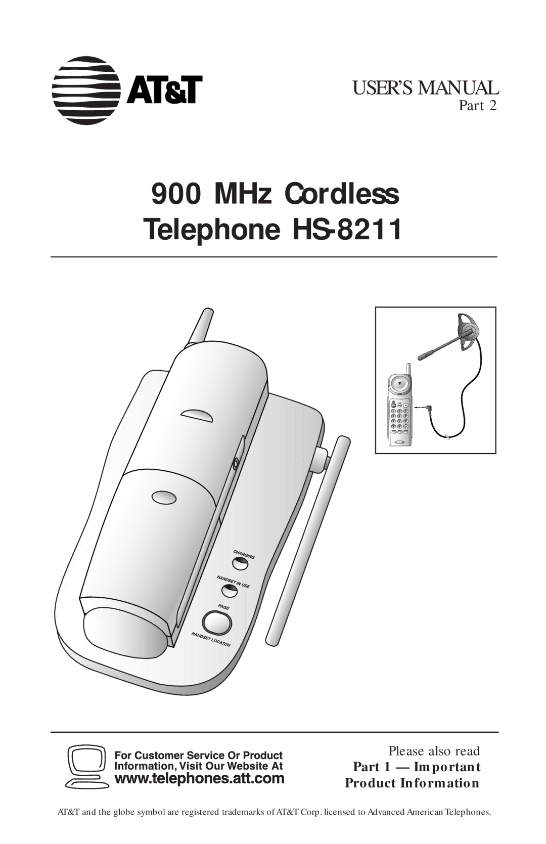 AT&T user manual MHz Cordless Telephone HS-8211, Part 1 Important Product Information 