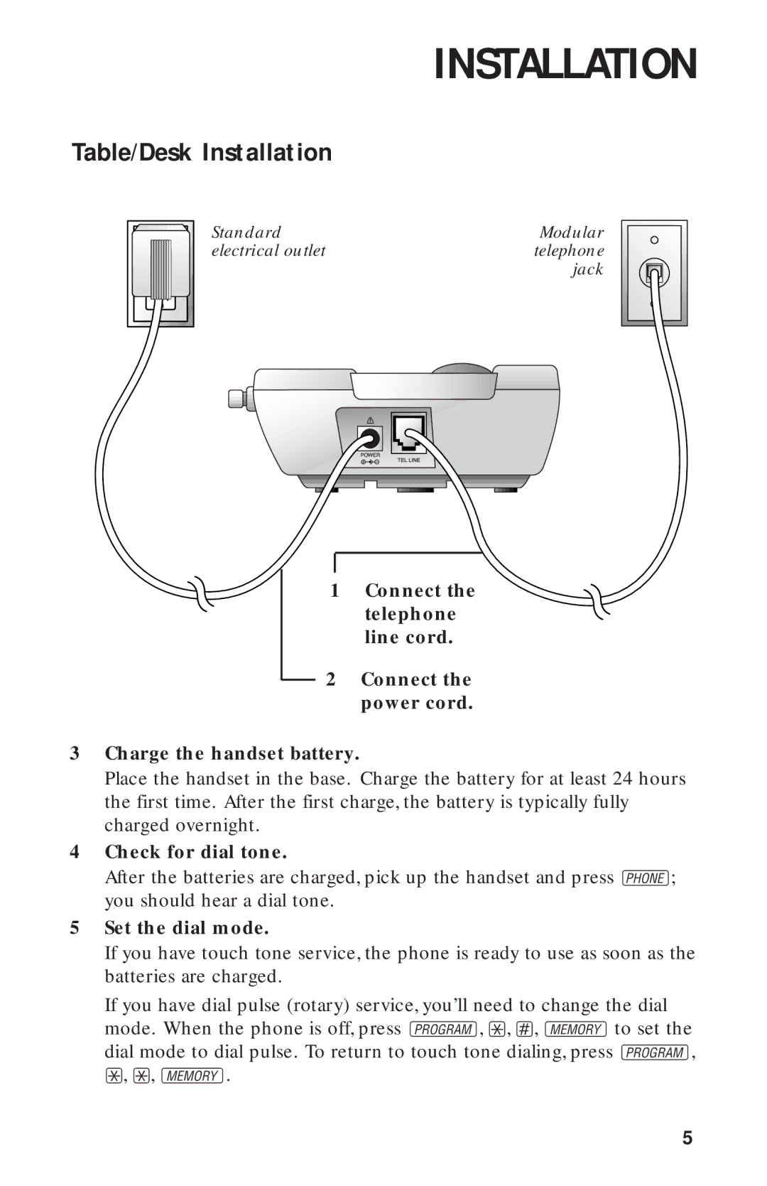 AT&T HS-8211 user manual Table/Desk Installation, Check for dial tone, Set the dial mode 