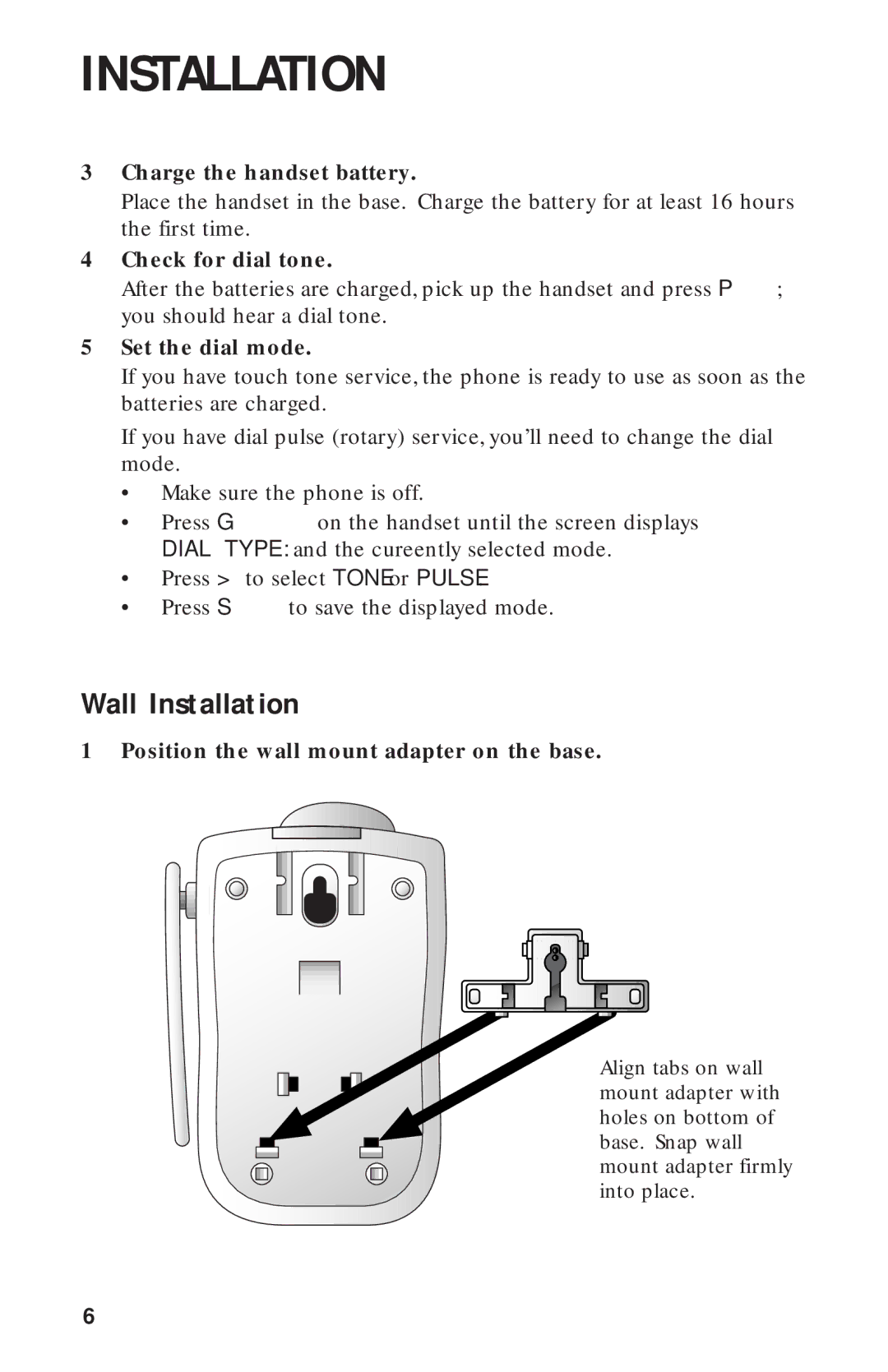 AT&T HS-8241 user manual Wall Installation, Check for dial tone 