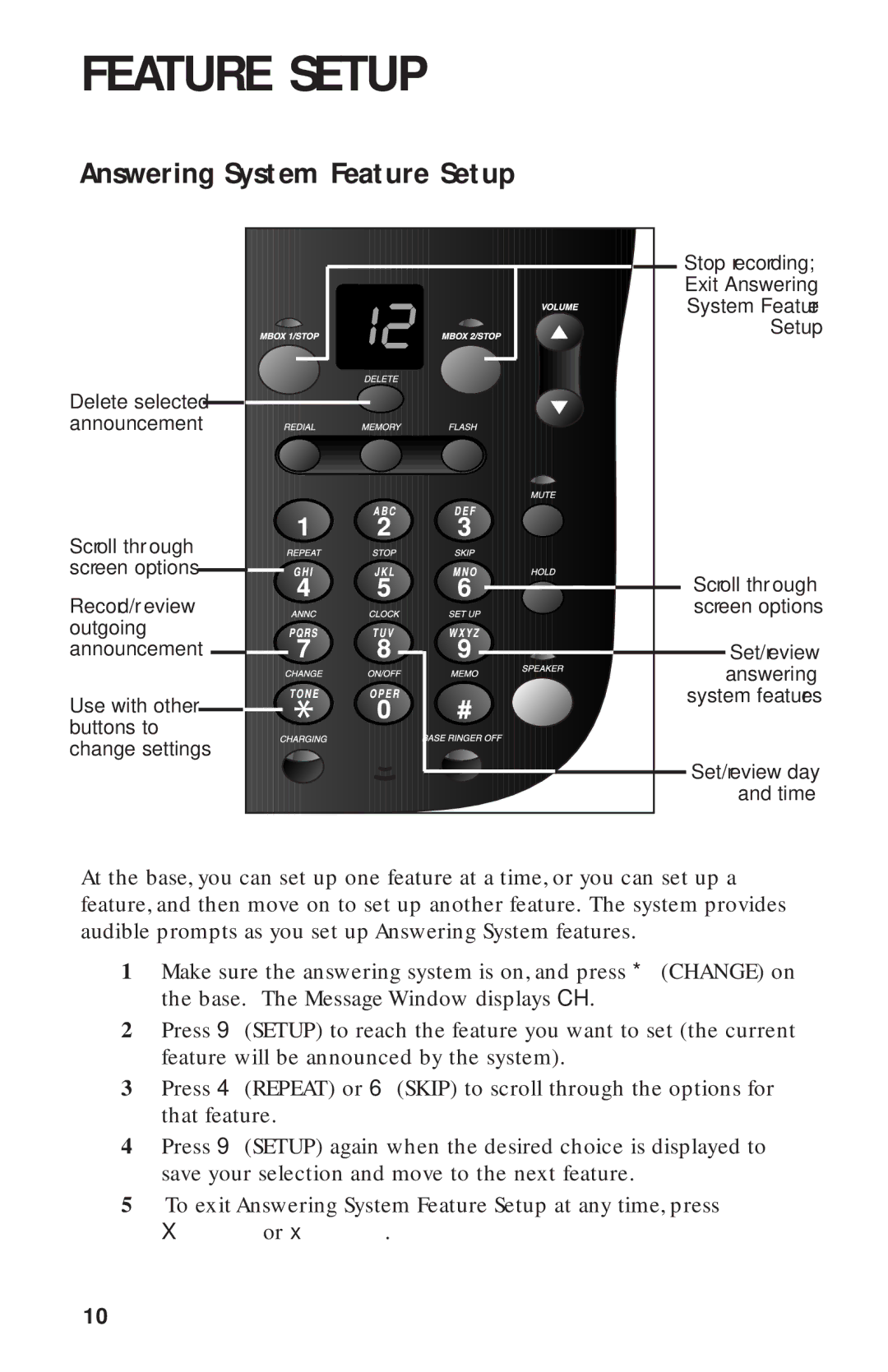 AT&T HS-8270 user manual Answering System Feature Setup 