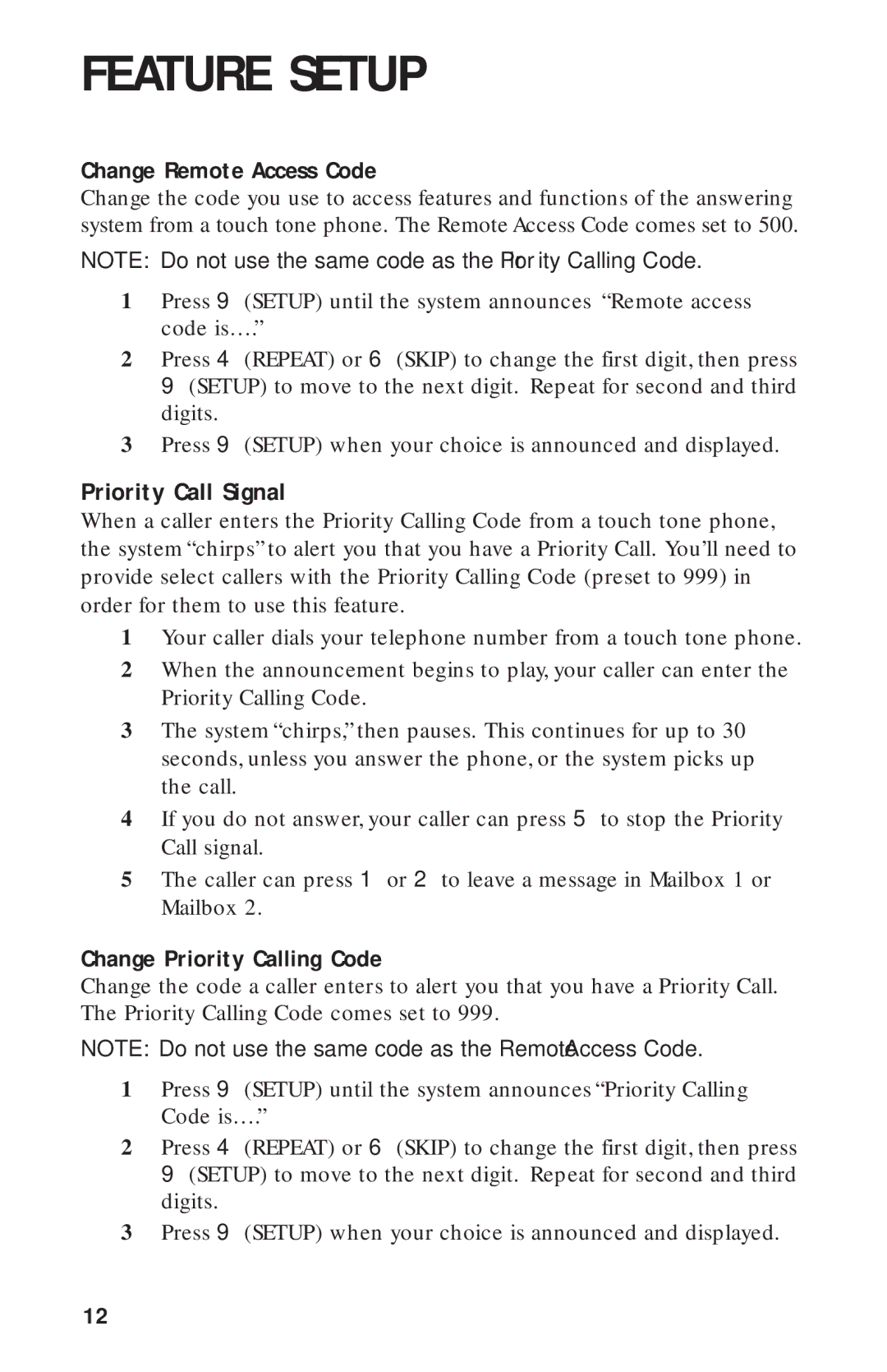 AT&T HS-8270 user manual Change Remote Access Code, Priority Call Signal, Change Priority Calling Code 