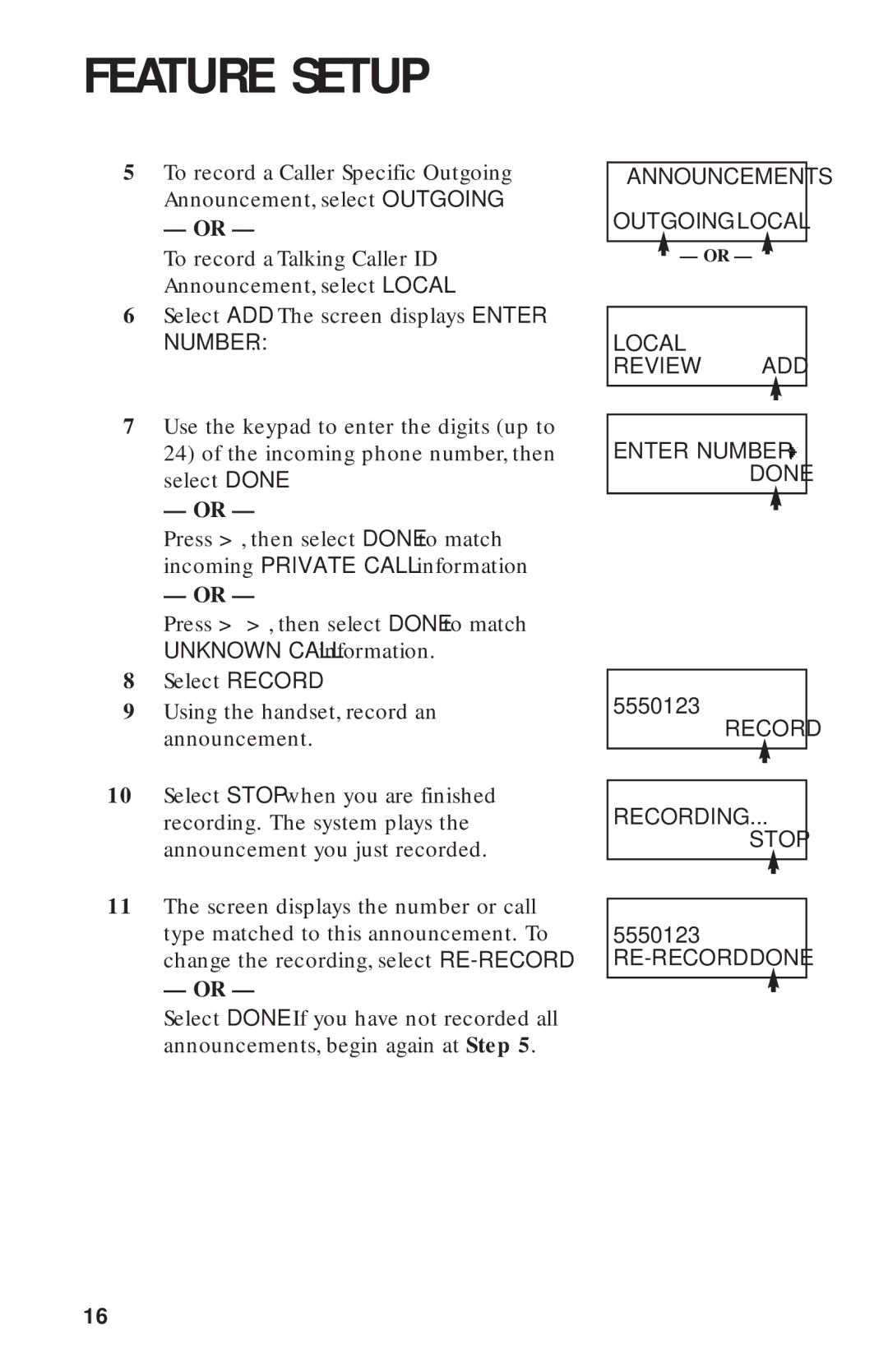 AT&T HS-8270 user manual Announcements Outgoing Local Review ADD Enter Number Done 