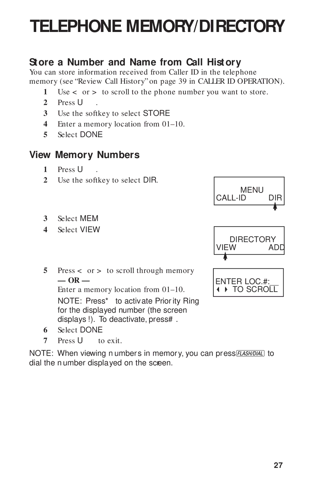 AT&T HS-8270 user manual Store a Number and Name from Call History, View Memory Numbers 