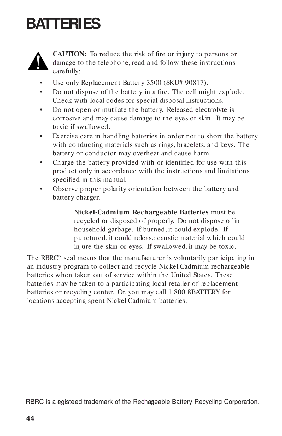 AT&T HS-8270 user manual Batteries 