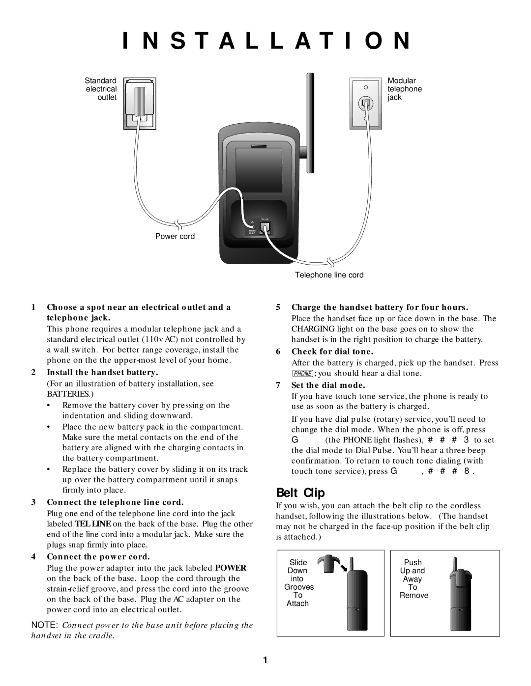 AT&T HS-8500 user manual Installation, Belt Clip 