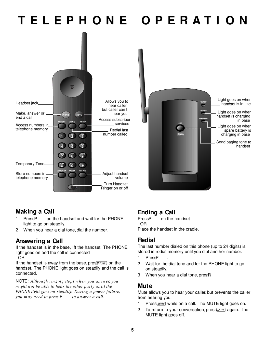 AT&T HS-8500 user manual L E P H O N E, E R a T I O N 