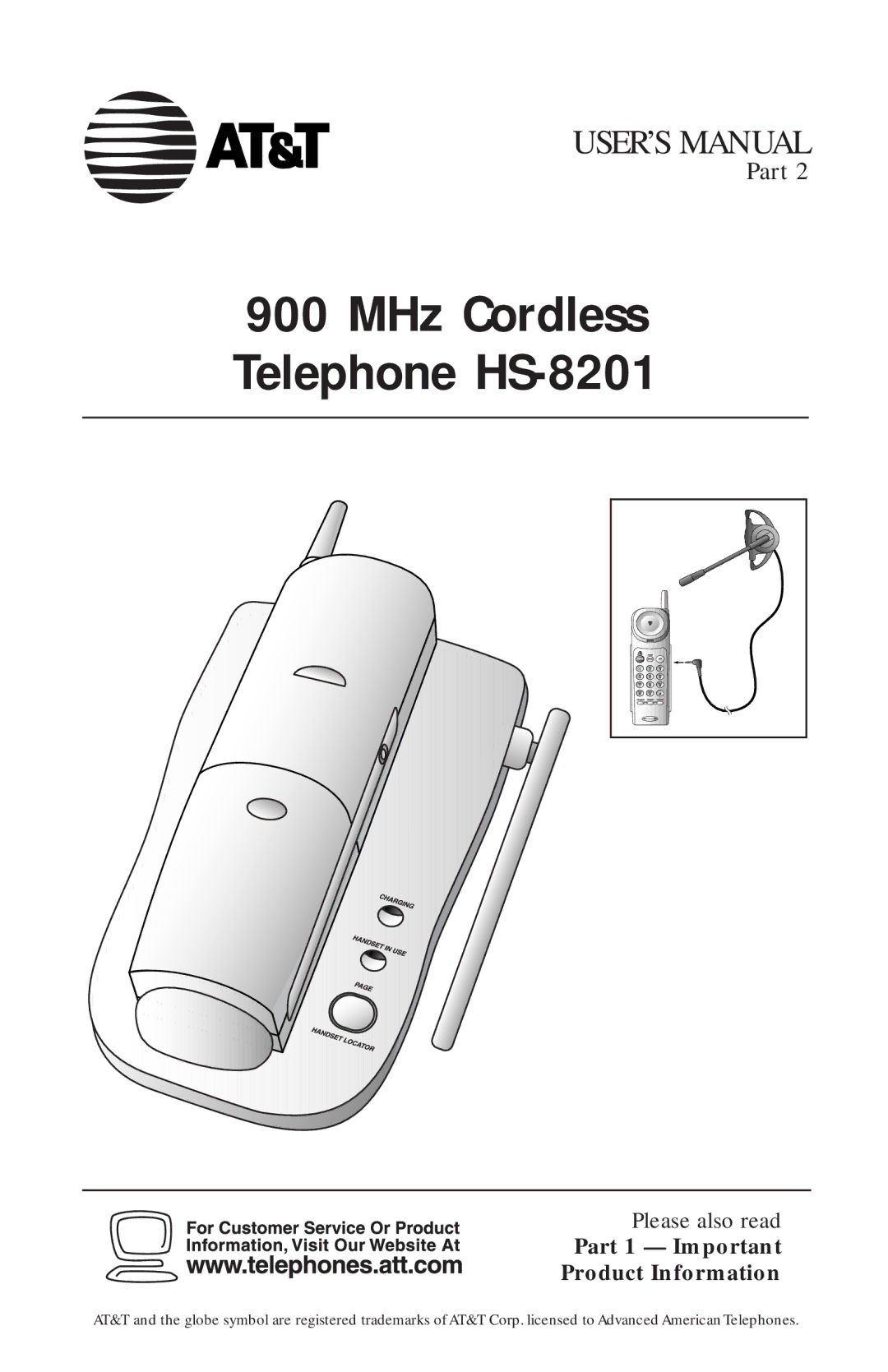 AT&T HS8201 user manual MHz Cordless Telephone HS-8201, Part 1 Important Product Information 