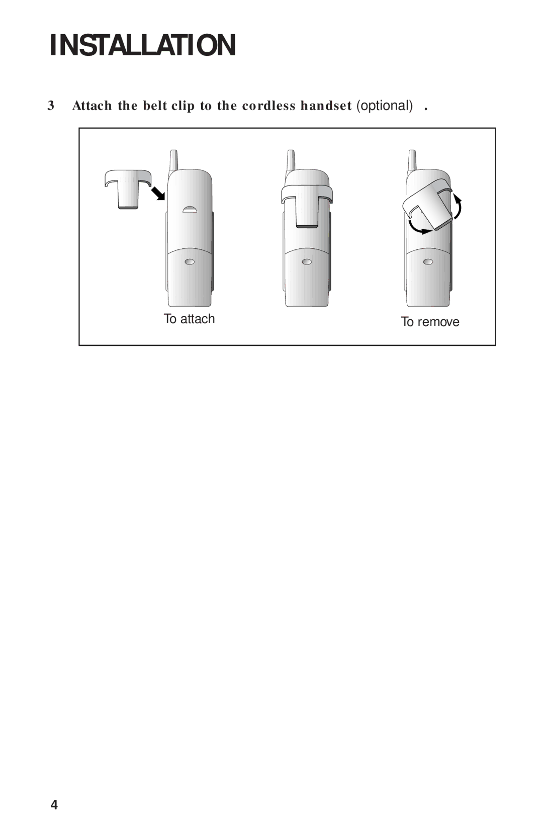 AT&T HS8201 user manual Attach the belt clip to the cordless handset optional 