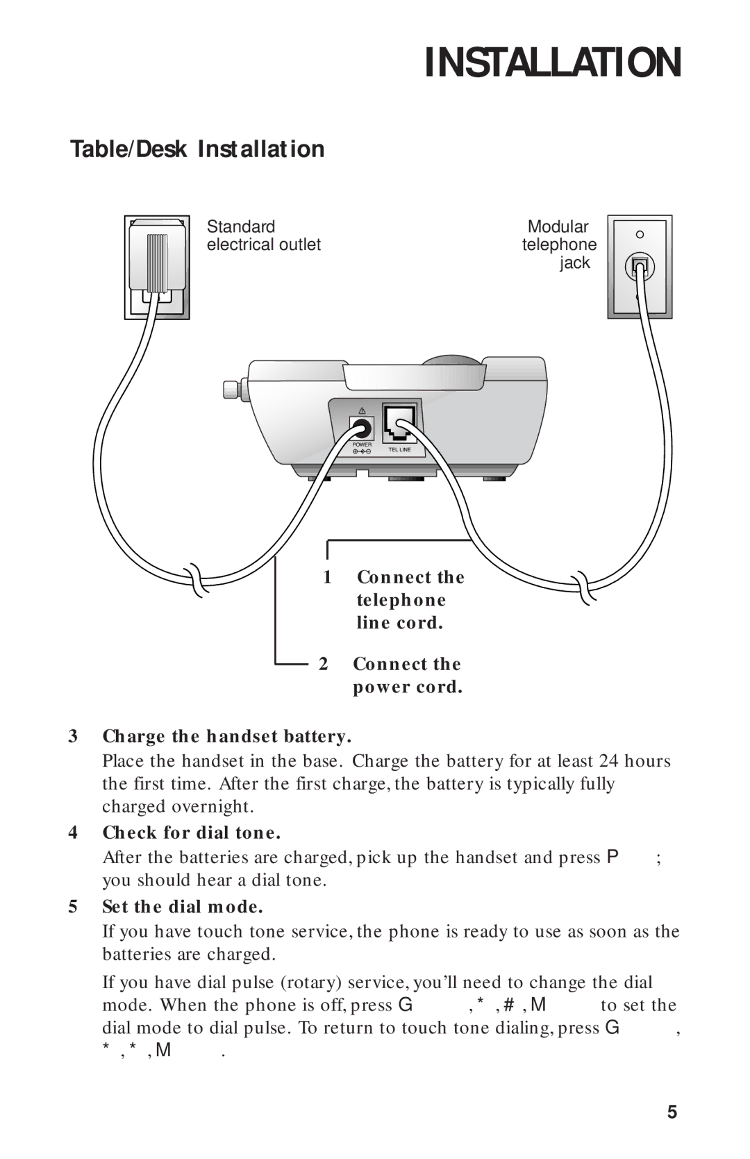 AT&T HS8201 user manual Table/Desk Installation, Check for dial tone, Set the dial mode 