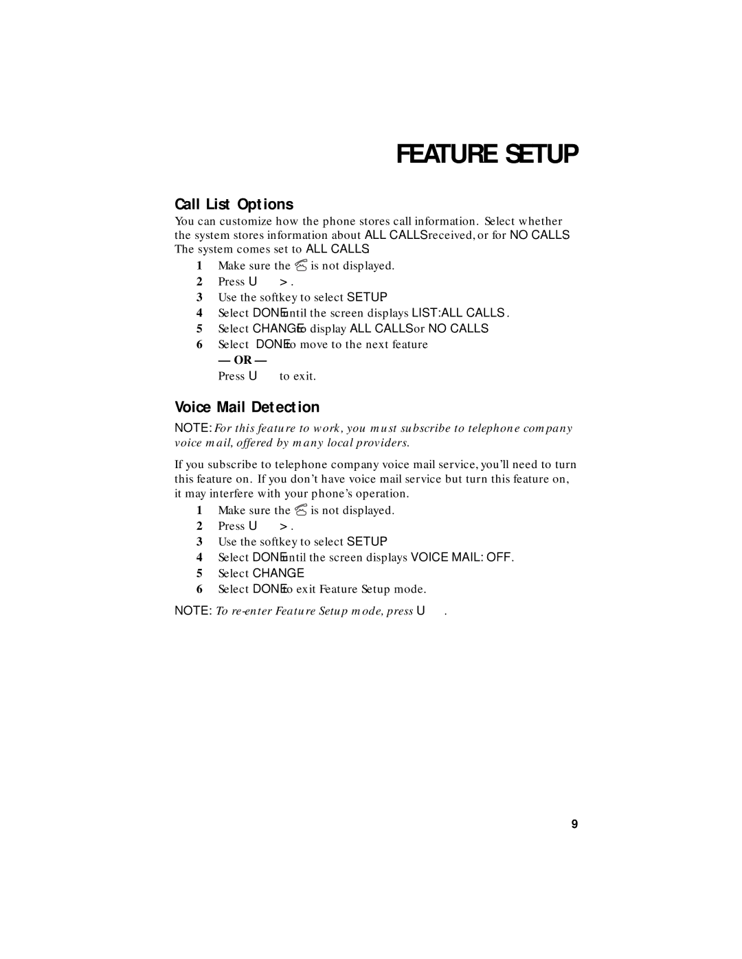 AT&T HS8240 user manual Call List Options, Voice Mail Detection 