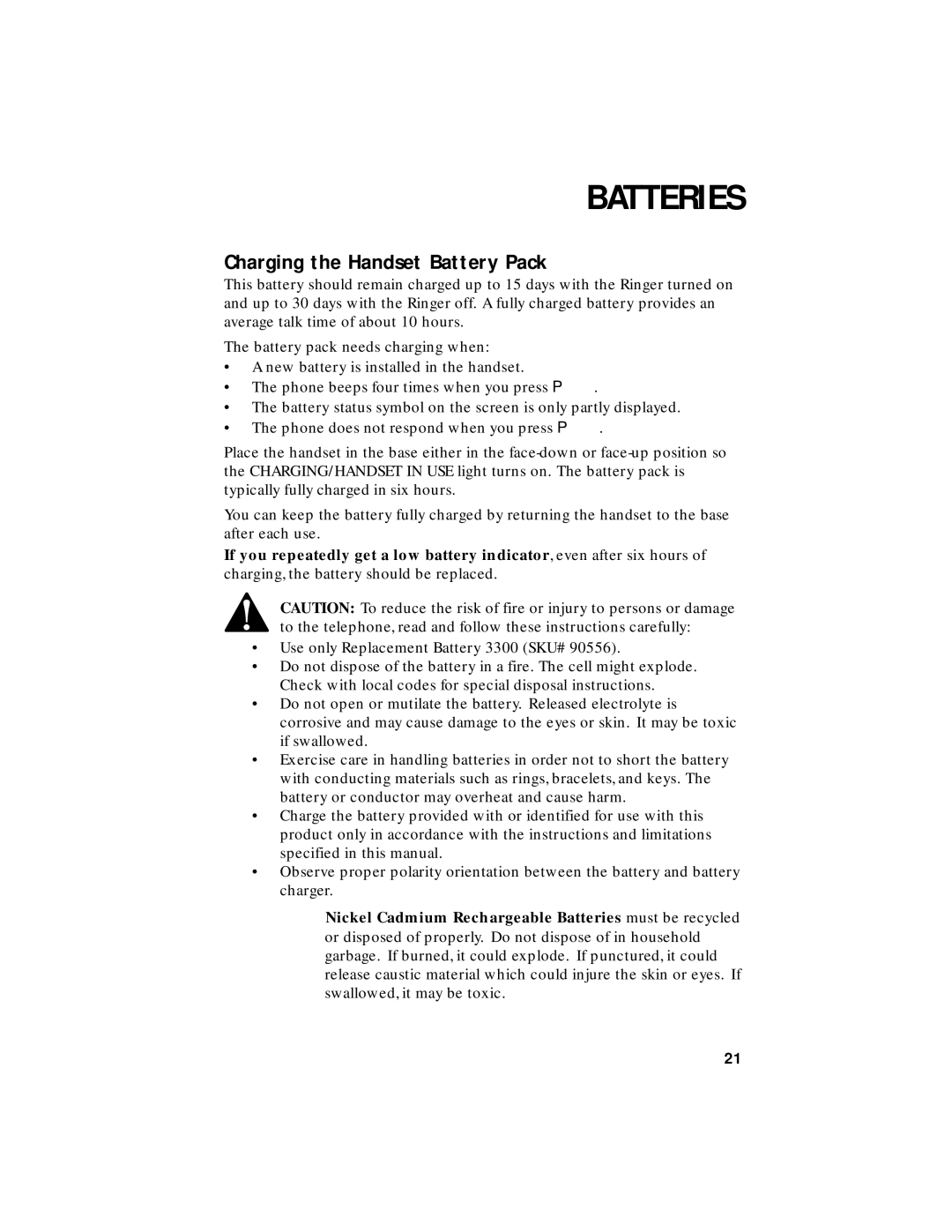 AT&T HS8240 user manual Batteries, Charging the Handset Battery Pack 