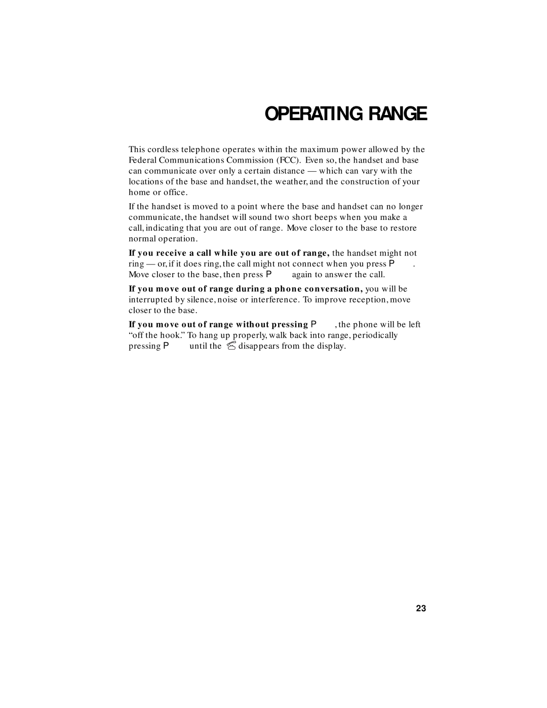 AT&T HS8240 user manual Operating Range 