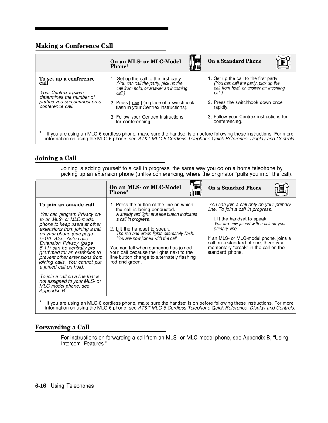 AT&T II manual Making a Conference Call, Joining a Call, Forwarding a Call 