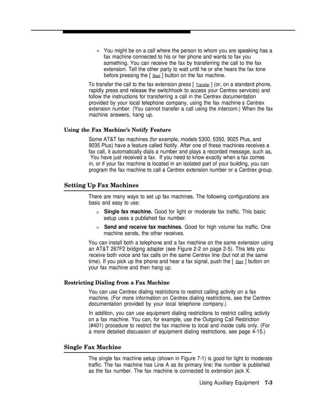 AT&T II manual Setting Up Fax Machines, Single Fax Machine, Using the Fax Machine’s Notify Feature 