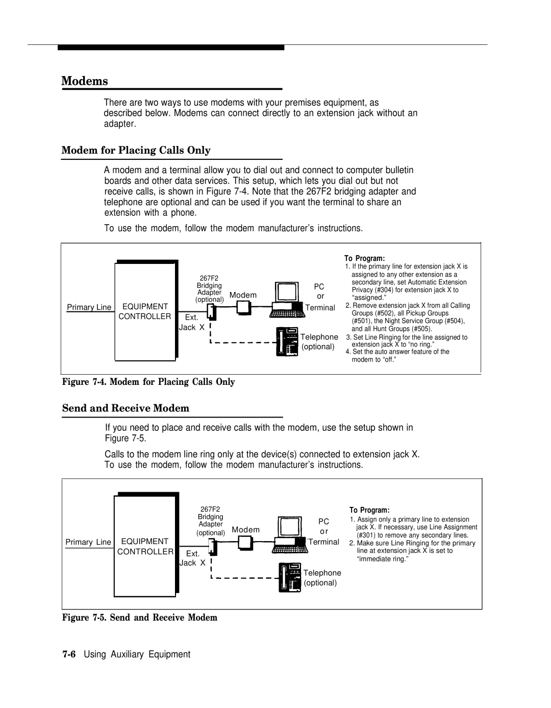 AT&T II manual Modems, Modem for Placing Calls Only, Send and Receive Modem, 6Using Auxiliary Equipment 