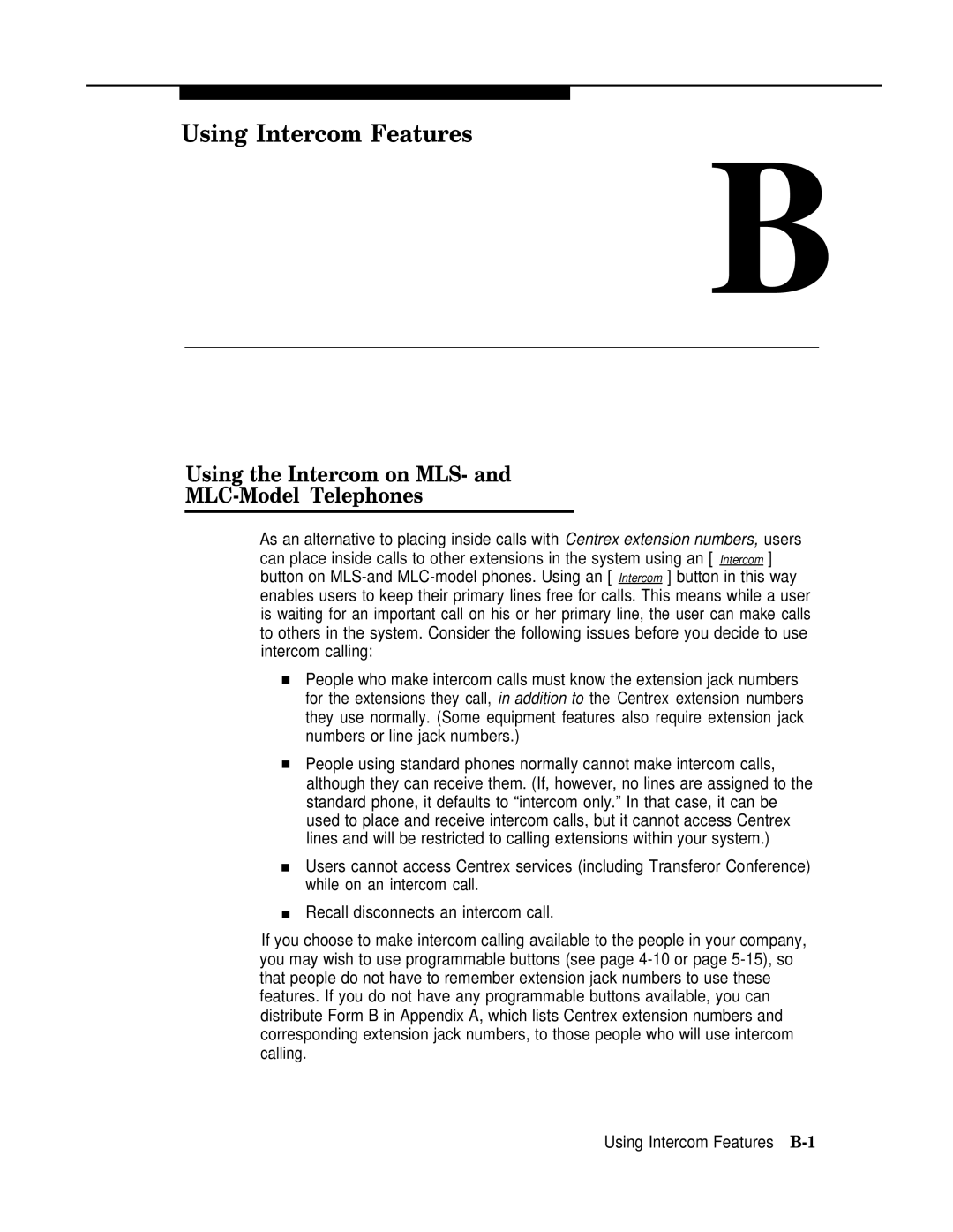 AT&T II manual Using Intercom Features, Using the Intercom on MLS- MLC-Model Telephones 