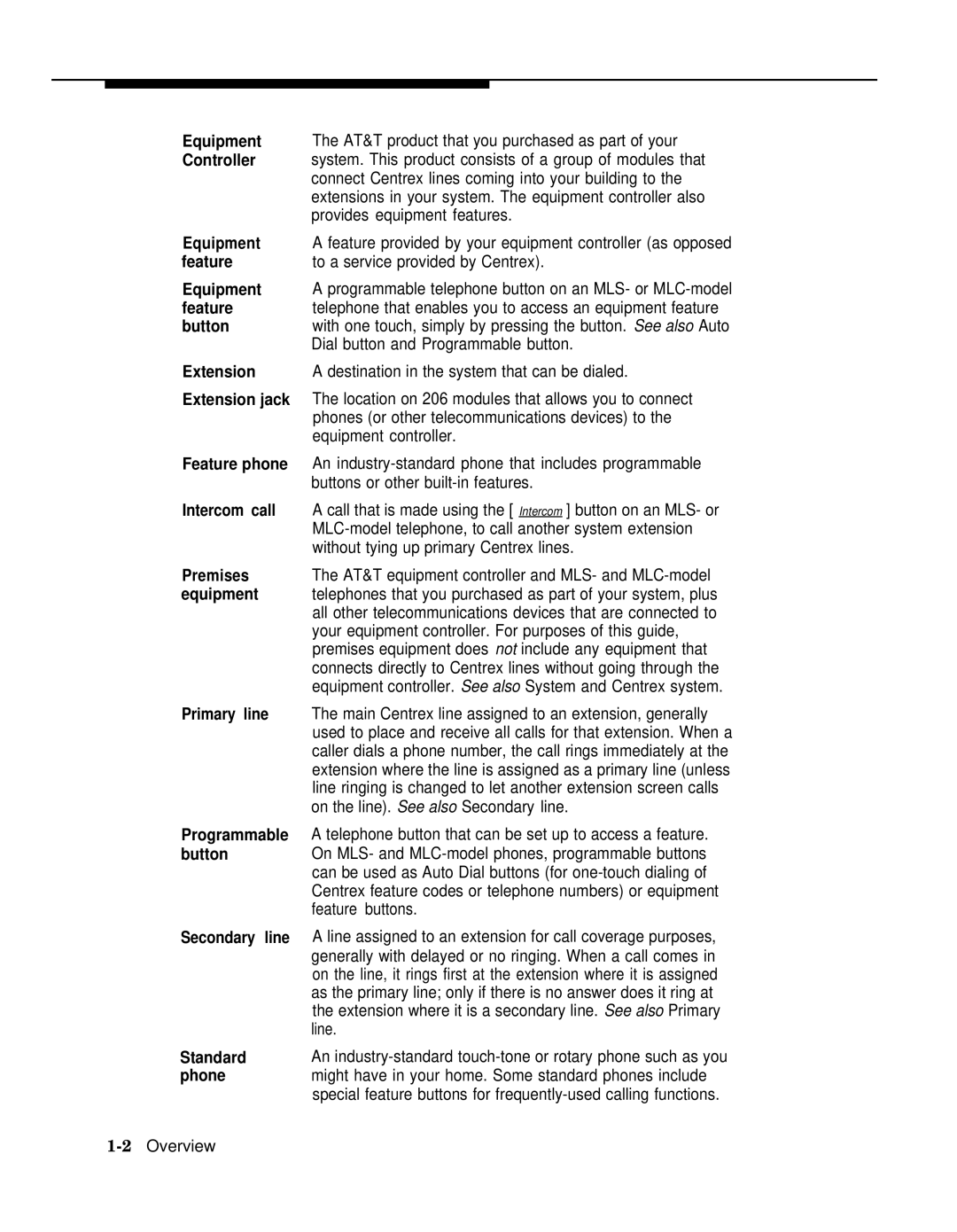 AT&T II manual Dial button and Programmable button, MLC-model telephone, to call another system extension, Line, 2Overview 