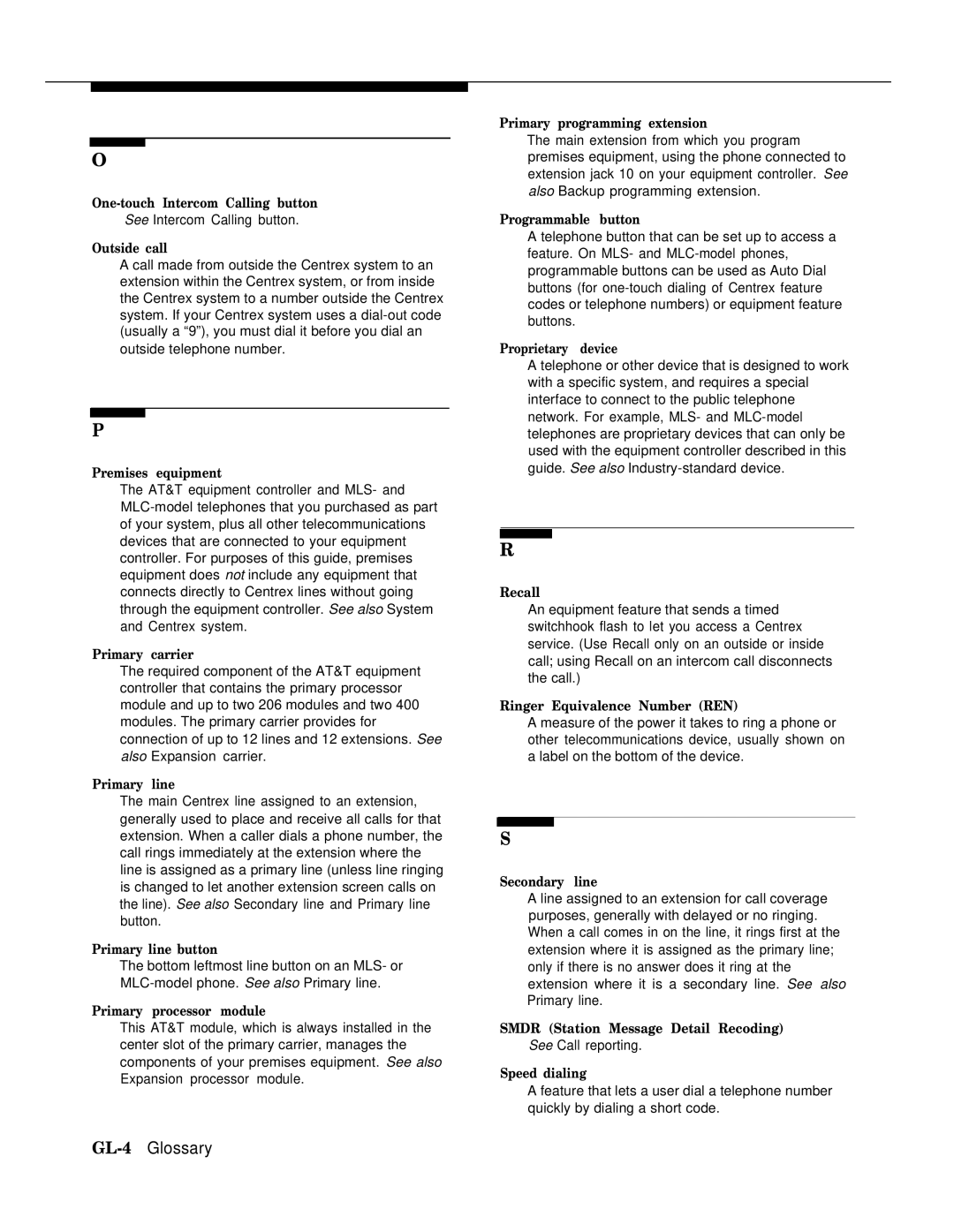 AT&T II manual GL-4Glossary, Outside call 