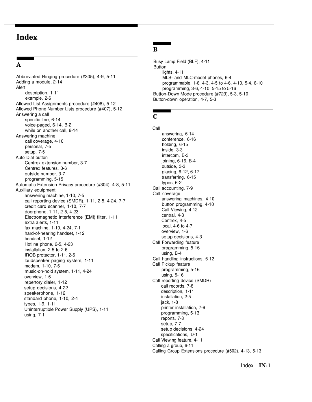 AT&T II manual Index IN-1 