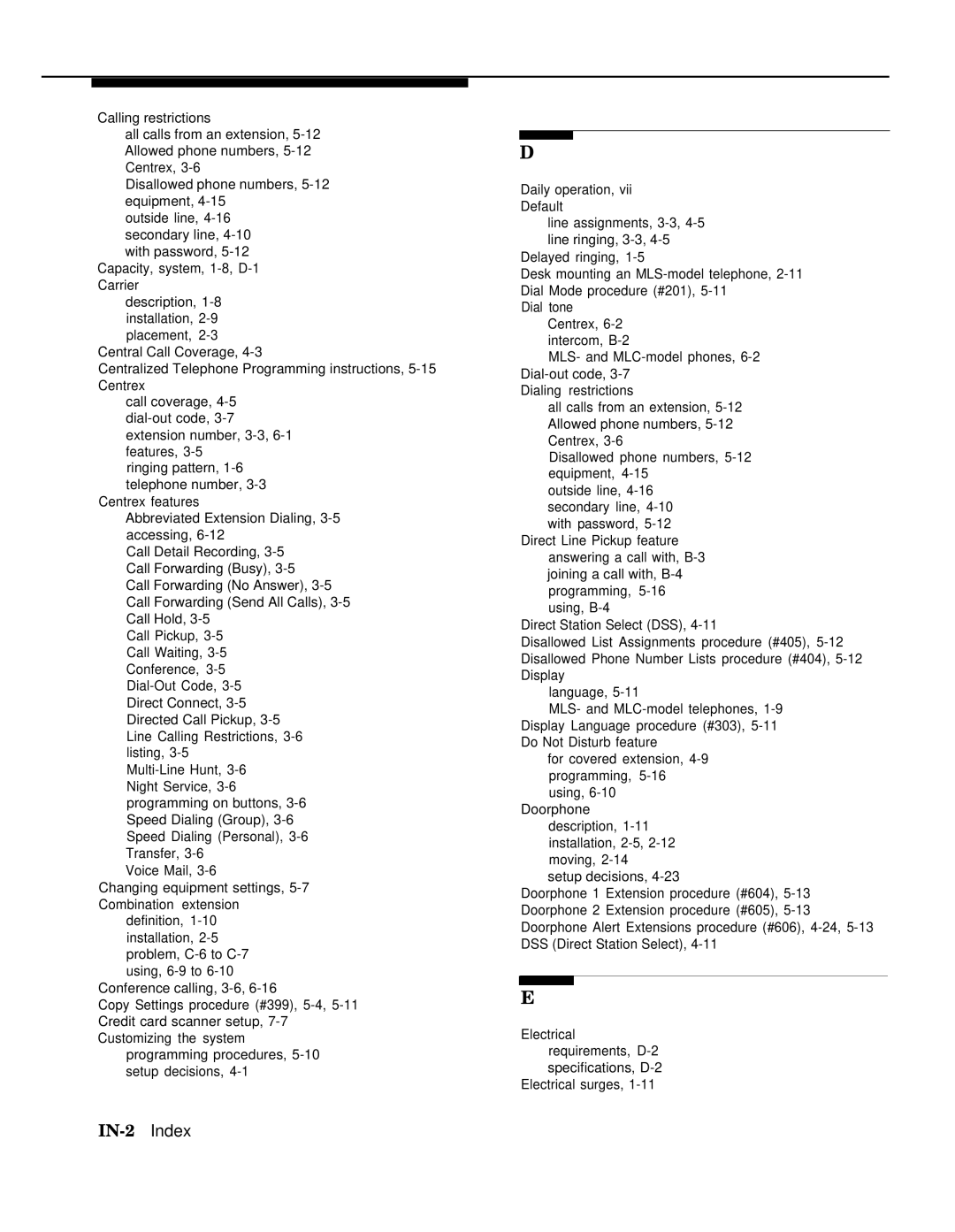 AT&T II manual IN-2 Index 