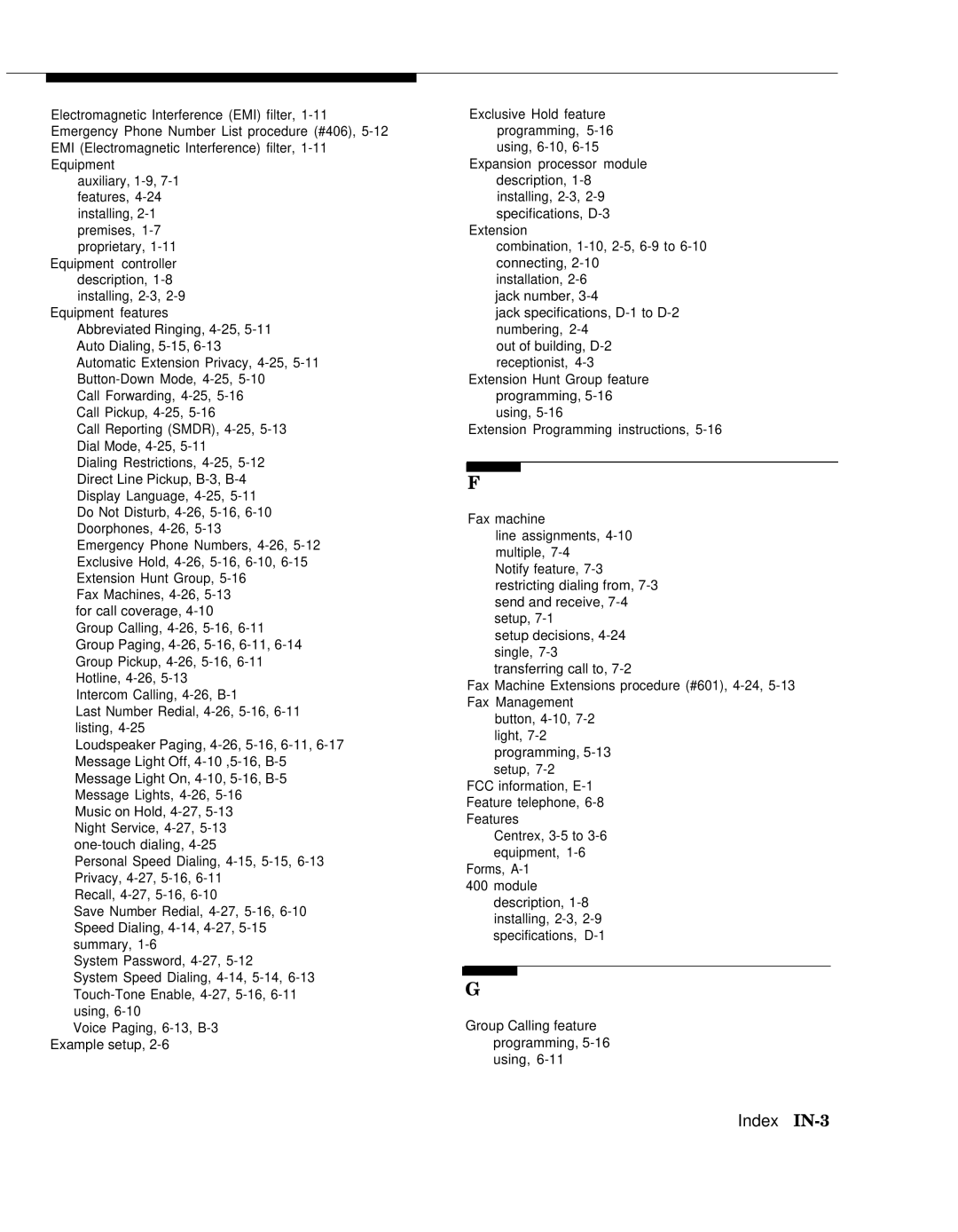 AT&T II manual Index IN-3 