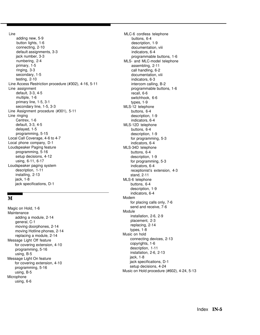 AT&T II manual Index IN-5 