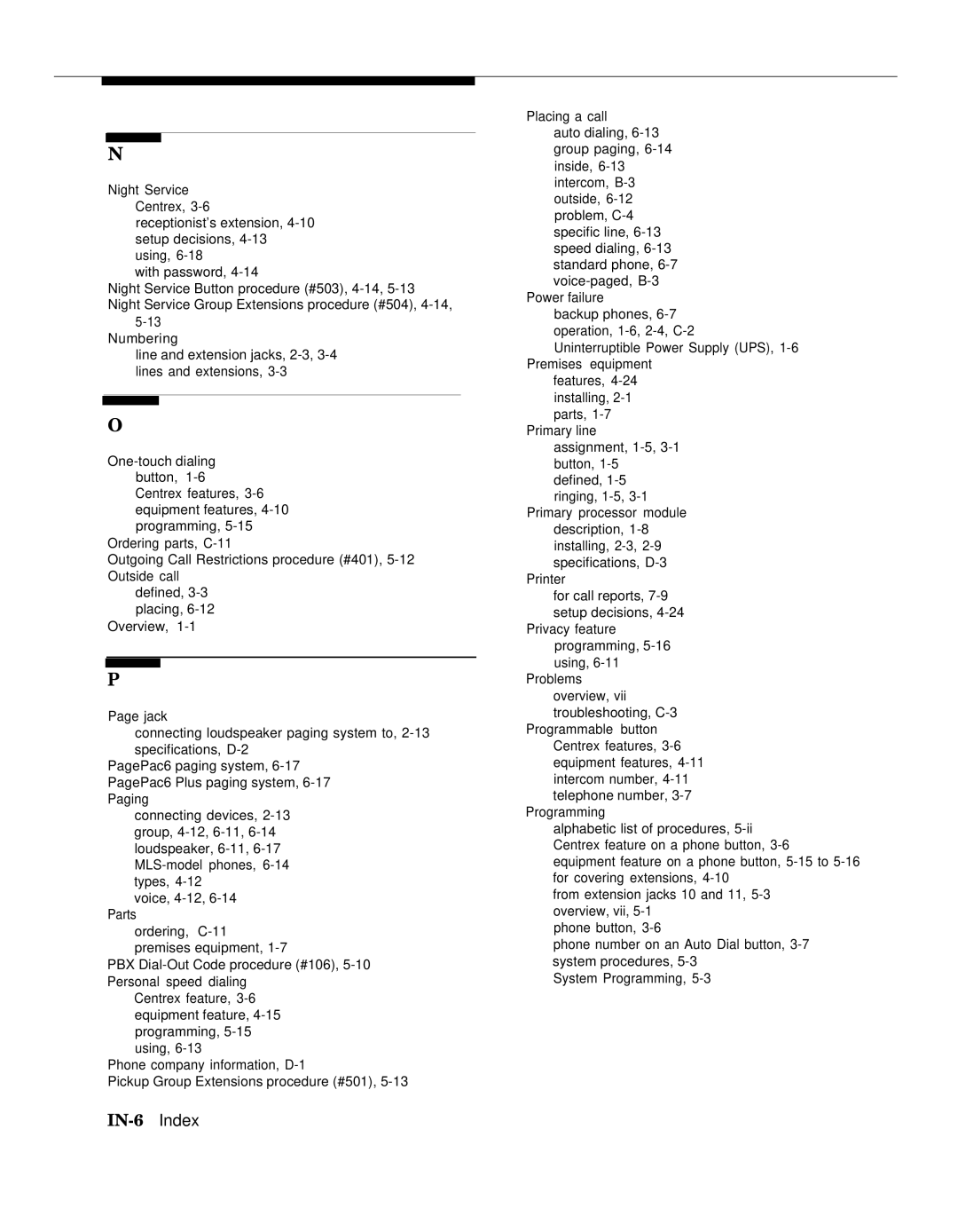 AT&T II manual IN-6 Index 