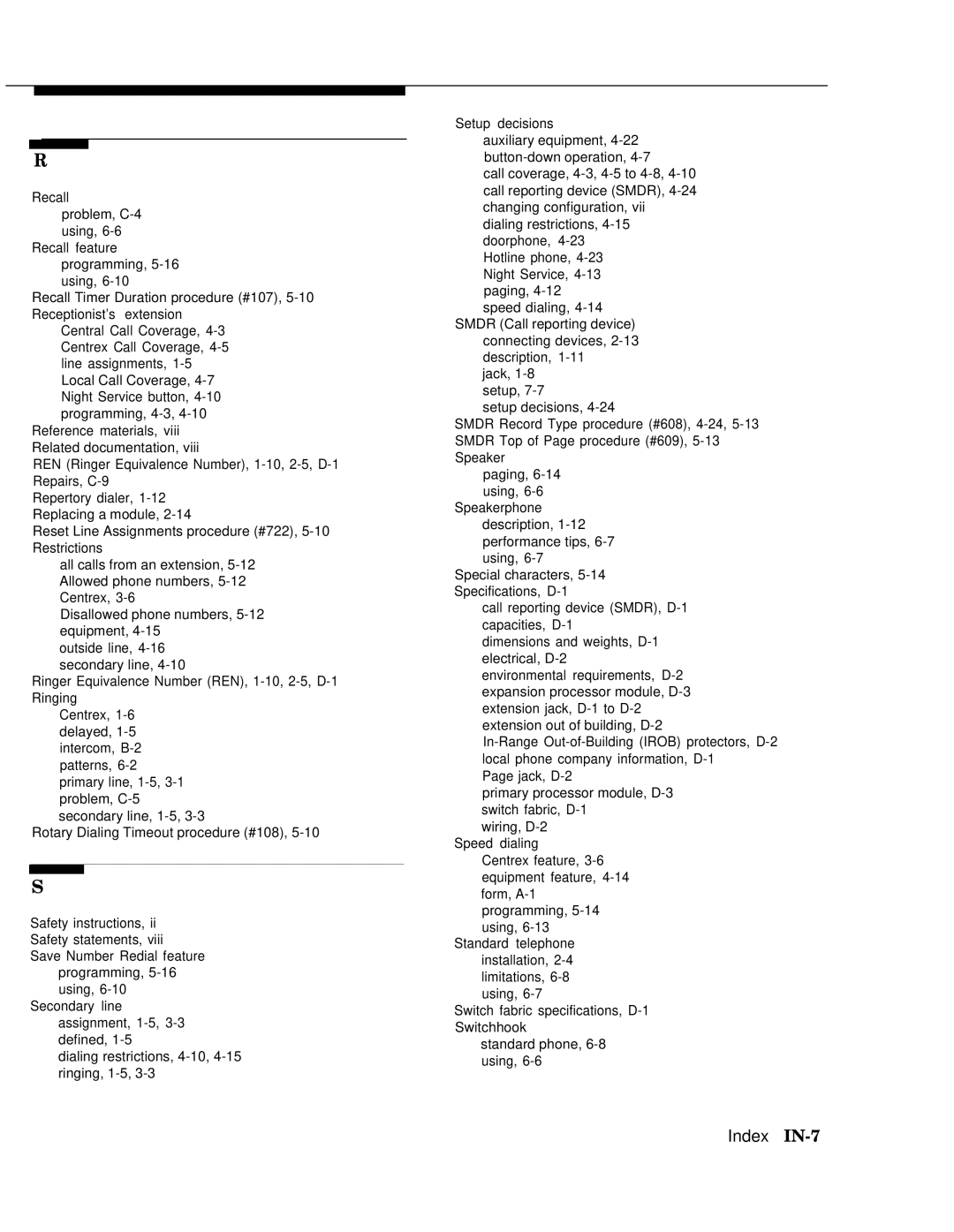 AT&T II manual Index IN-7 