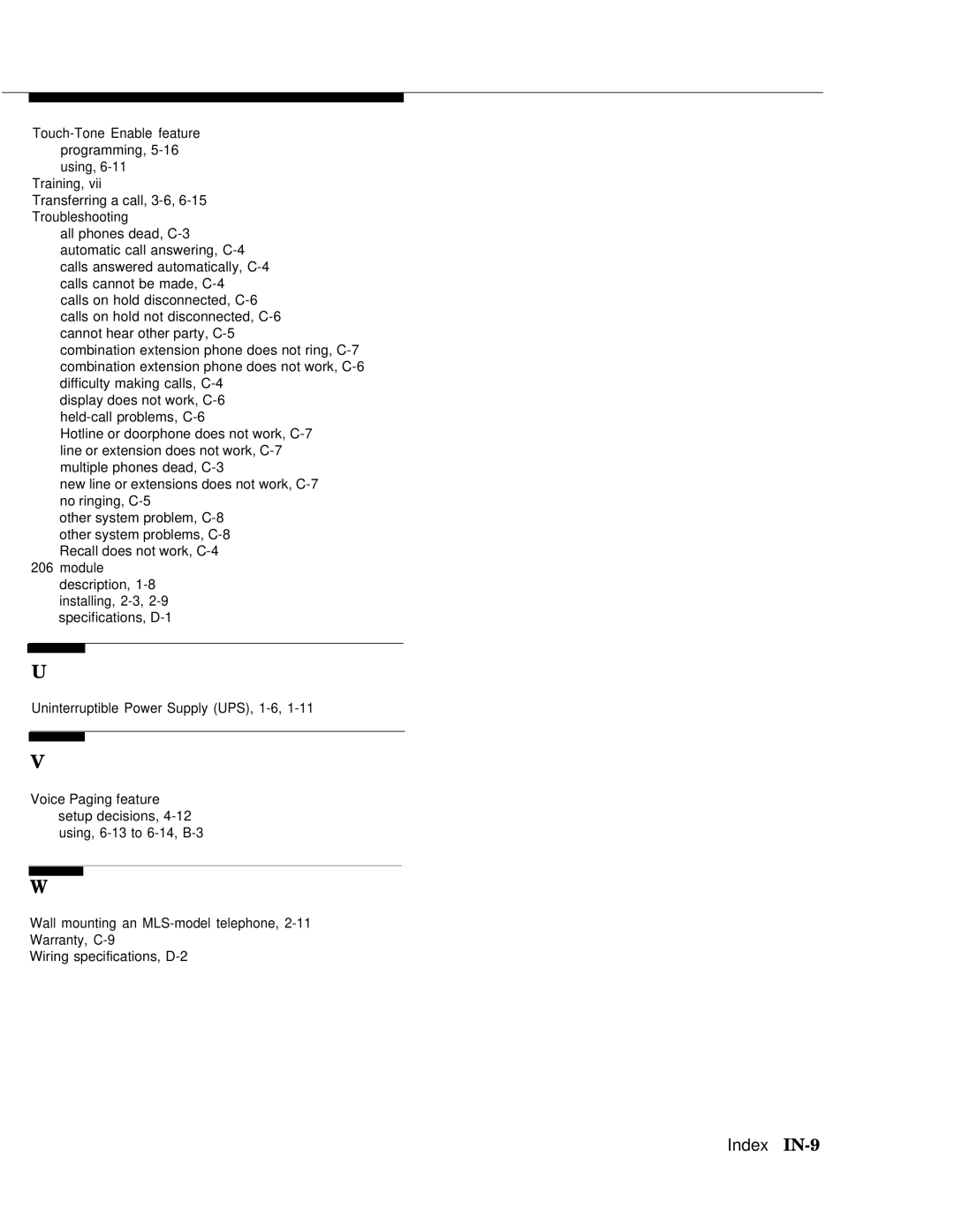 AT&T II manual Index IN-9 