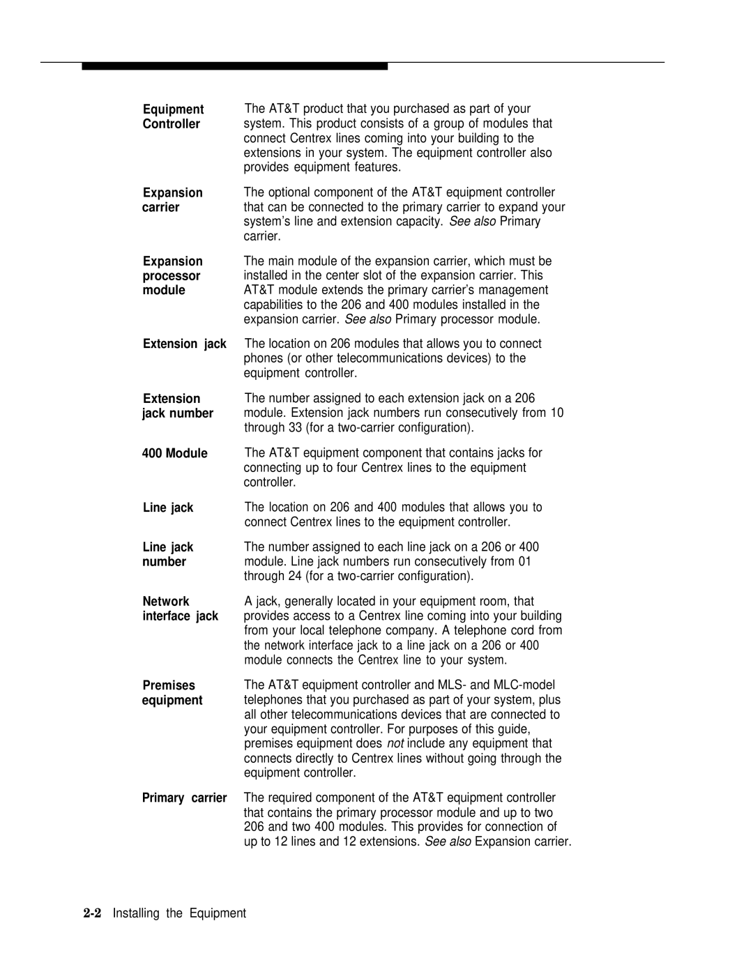 AT&T II manual Connect Centrex lines to the equipment controller, Number assigned to each line jack on a 206 or 