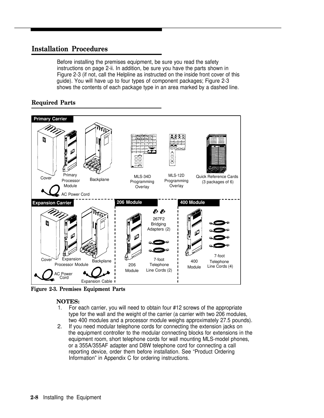 AT&T II manual Installation Procedures, Required Parts 