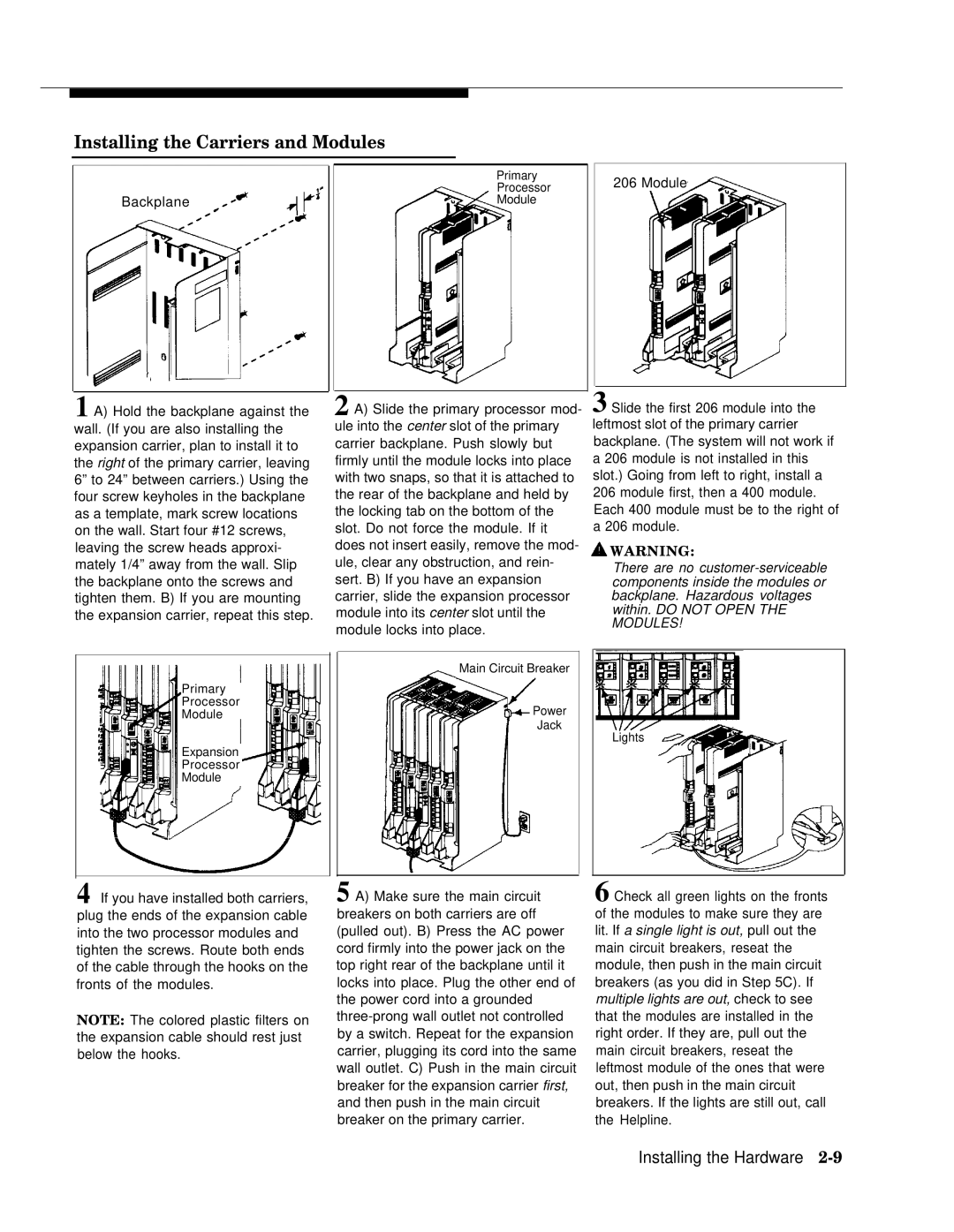 AT&T II manual Installing the Carriers and Modules, Installing the Hardware 