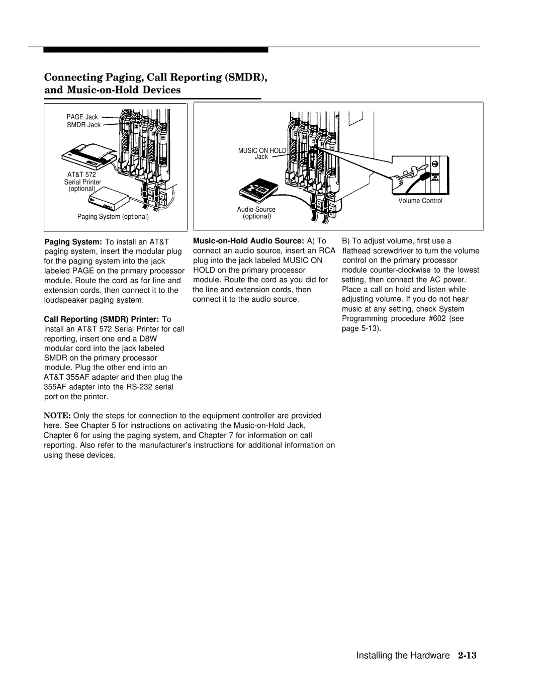 AT&T II manual Connecting Paging, Call Reporting Smdr Music-on-Hold Devices 