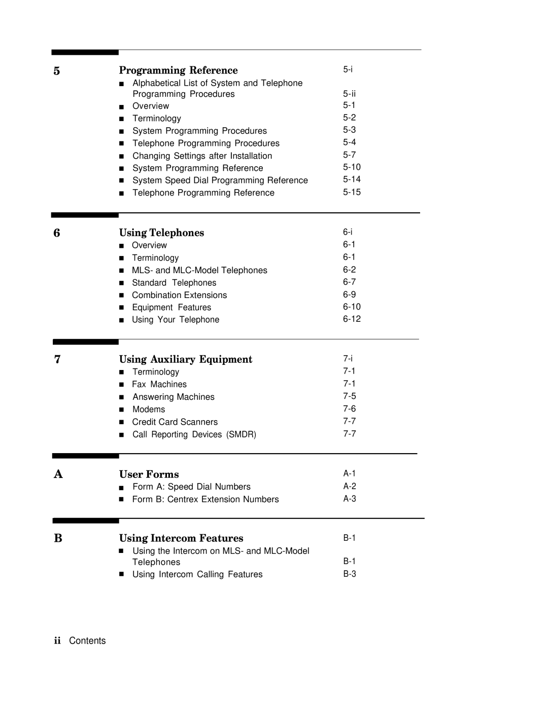 AT&T II manual Programming Reference, Using Telephones, Using Auxiliary Equipment, User Forms, Using Intercom Features 