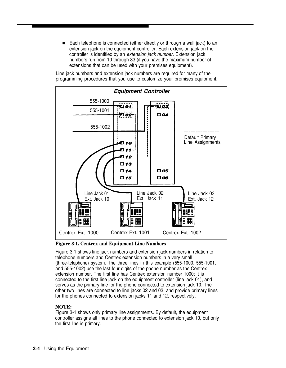 AT&T II manual Ext. Jack Centrex Ext, Centrex and Equipment Line Numbers 