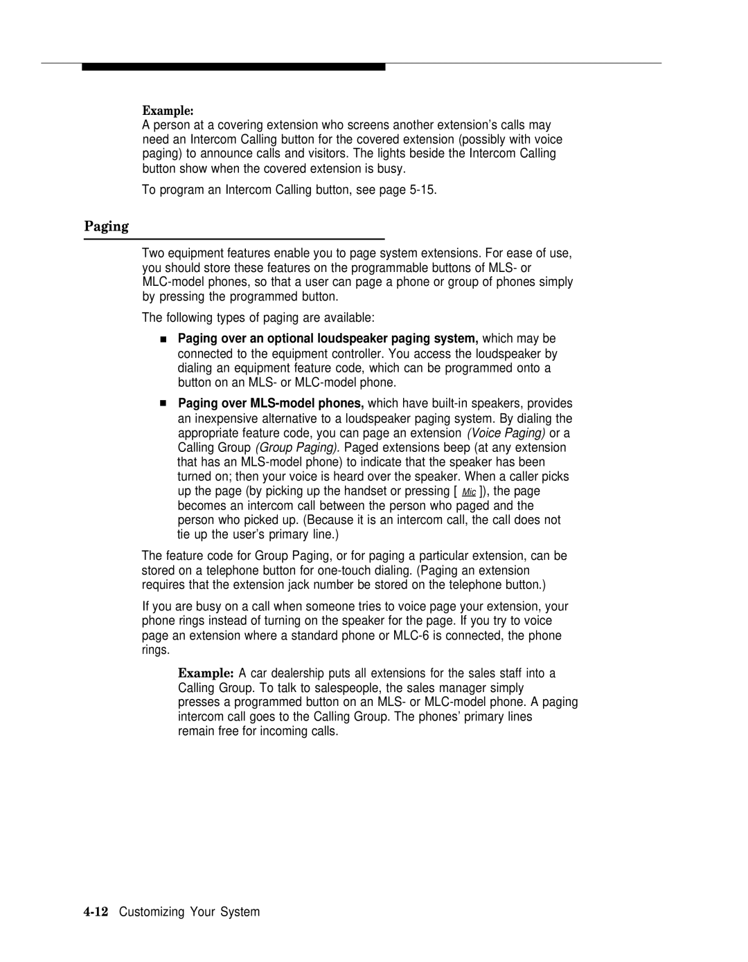 AT&T II manual Paging, Example 