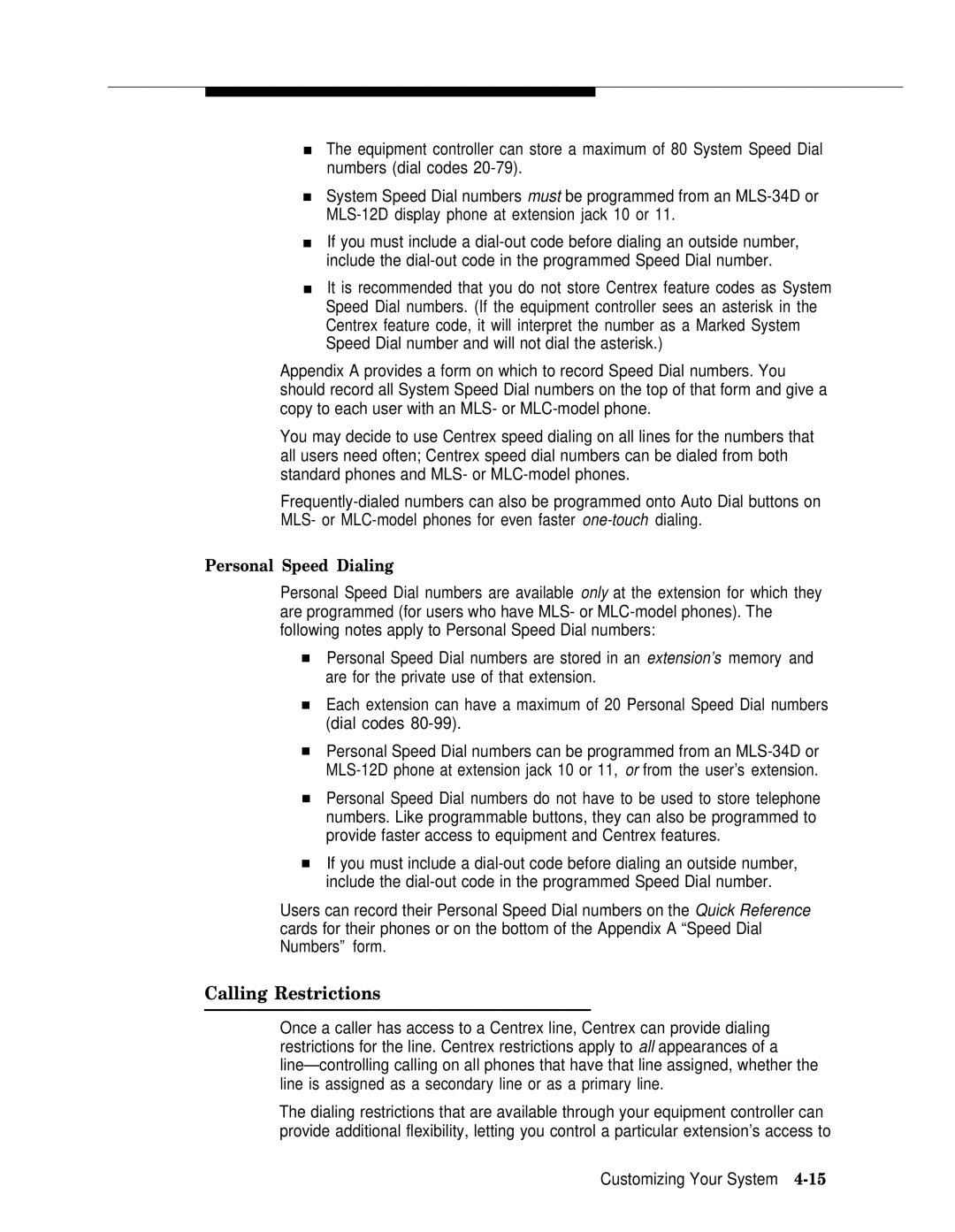 AT&T II manual Calling Restrictions, Personal Speed Dialing 